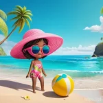 메이플스토리 핑크빈 코디 추천 - **Tropical Summer Pink Bean:**
A cheerful and adorable Pink Bean character enjoying a vibrant tr...